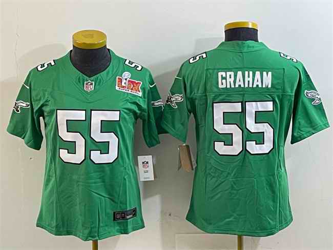 Women's Philadelphia Eagles #55 Brandon Graham Green 2025 Super Bowl LIX Patch F.U.S.E. Throwback Vapor Untouchable Limited Stitched Football Jersey(Run Small)